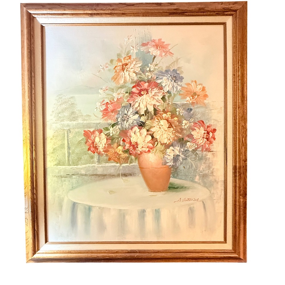 Vintage Impasto Daisy Floral Bouquet Oil Painting Signed Wall  Decor French Art
